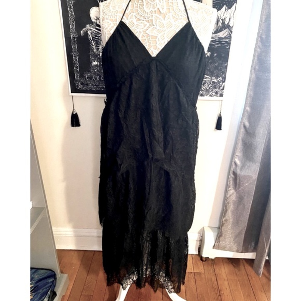 BCBG Max Azria Black Lace Spaghetti Strap Maxi Dress